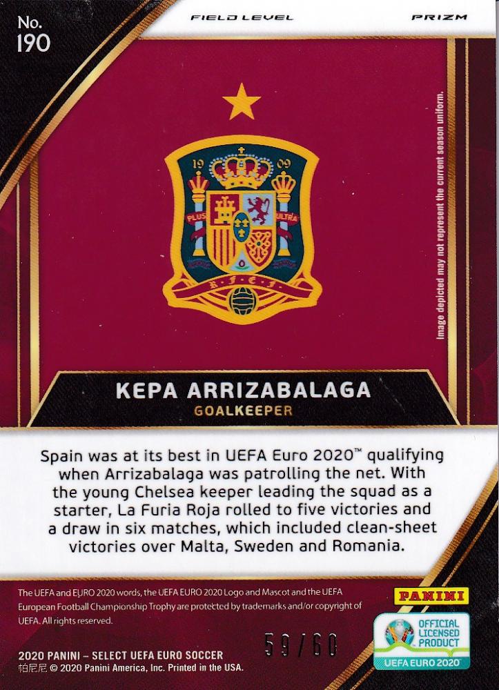 2020 Panini Select UEFA Euro Preview Spain Kepa Arrizabalaga Base Field Level White parallel card numbered 59 out of 60
