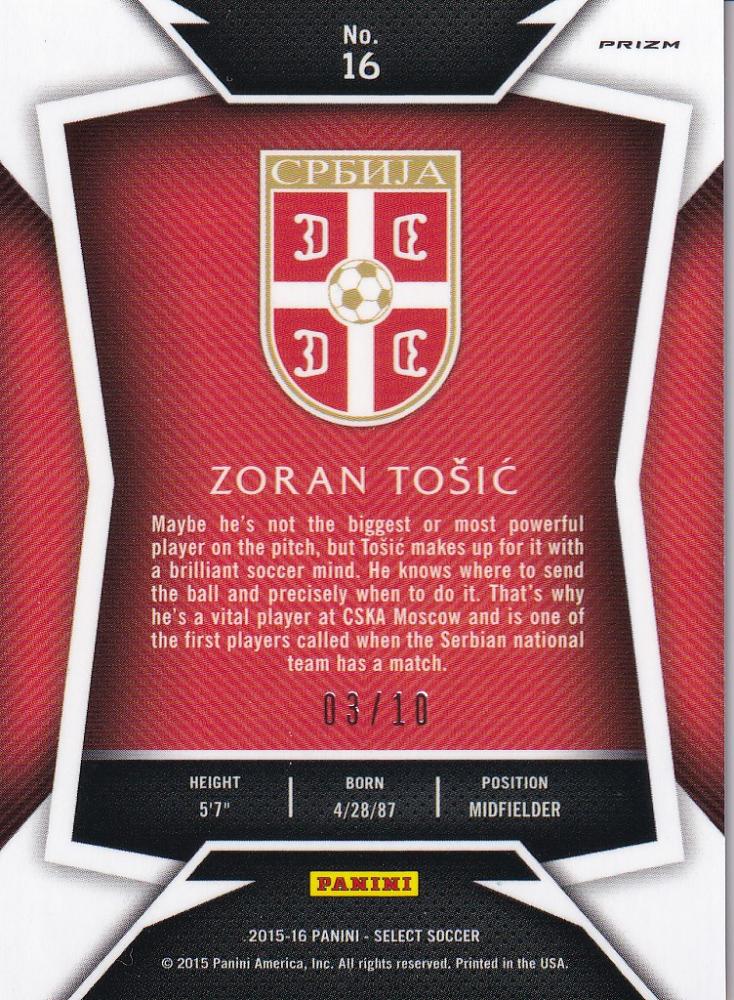2015 Panini Select Serbia Zoran Tosic Base Gold trading card serial numbered 03 of 10