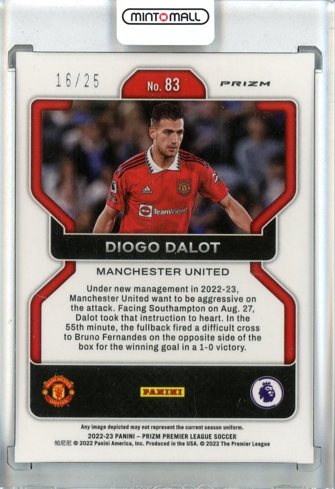 2022-23 Panini Prizm Premier League Soccer Diogo Dalot Base/Blue Mojo Prizms/#8316/25 Manchester United
