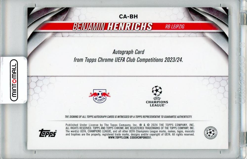 2024 TOPPS UEFA CHAMPIONS LEAGUE Benjamin Henrichs AUTO149/199 RB LEIPZIG