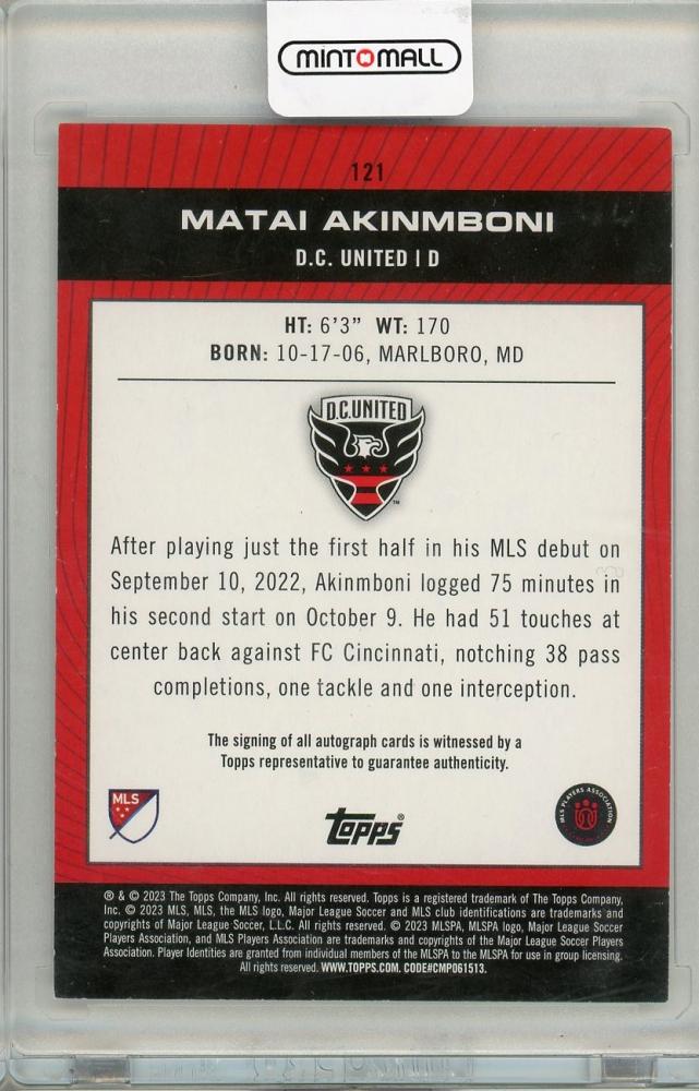 2023 TOPPS Matai Akinmboni AUTO D.C. United