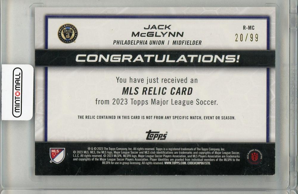 2023 TOPPS Jack Mcglynn Jersey 20/99 Philadelphia Union