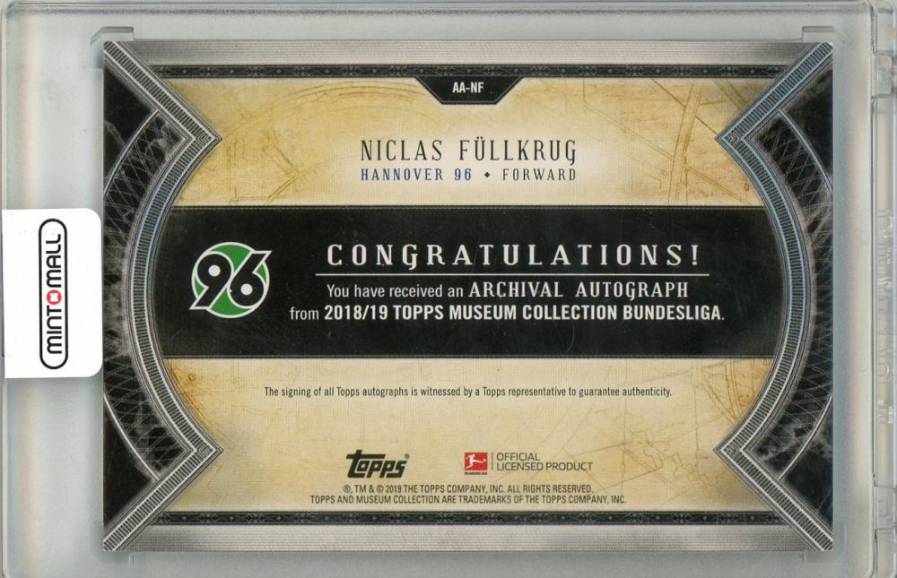 2019 TOPPS Niclas Fullkrug Auto19/25 HANNOVER 96