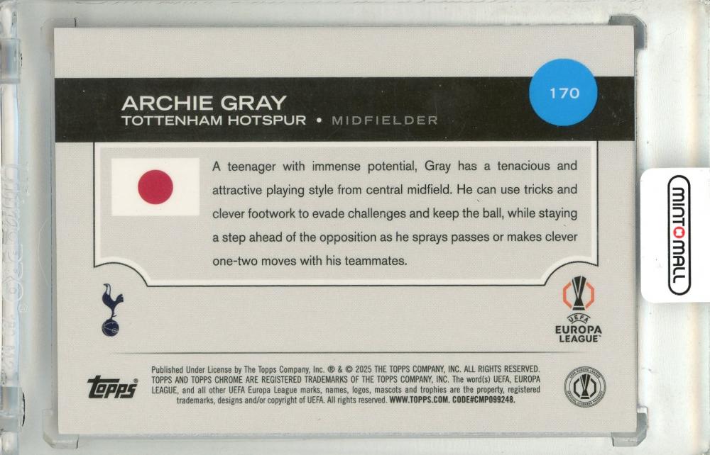 2025 Topps Uefa Japan Edition Archie Gray #170 Base Magenta Mojo Parallel065/125 Tottenham Hotspur