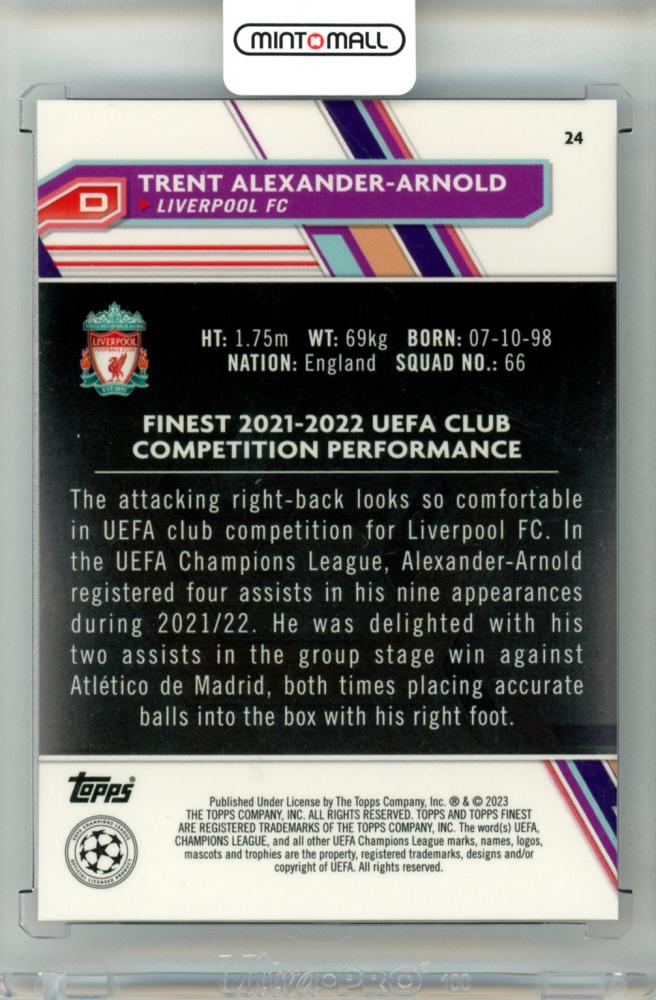 2022-23 Topps Finest UEFA Club Competition Trent Alexander-Arnold #24 Base Blue Refractor Parallel103/150 Liverpool FC