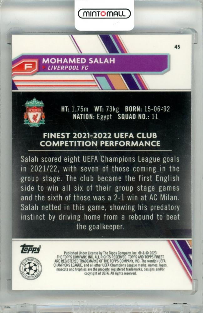 2022-23 Topps Finest UEFA Club Competition Mohamed Salah #45 Purple Shimmer Refractor Parallel147/199 Liverpool FC