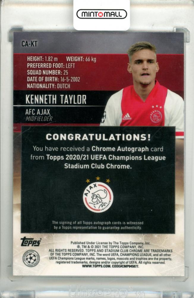 2020-21 Topps Uefa Champions League Stadium Club Chrome Kenneth Taylor #CA-KT Base Autograph Card AFC Ajax