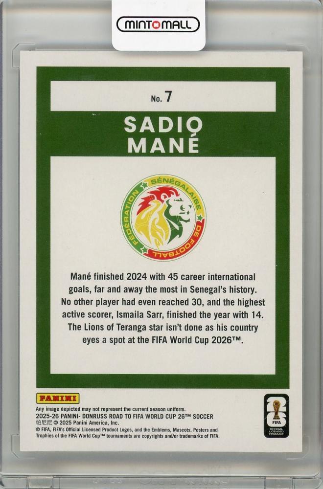 2025-26 PANINI DONRUSS ROAD TO FIFA WORLD CUP Sadio Mane #730/99 Senegal