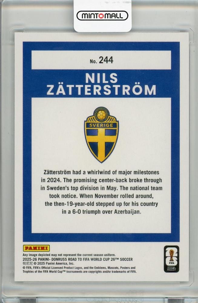 2025-26 PANINI DONRUSS ROAD TO FIFA WORLD CUP Nils Zatterstrom #244222/349 Sweden