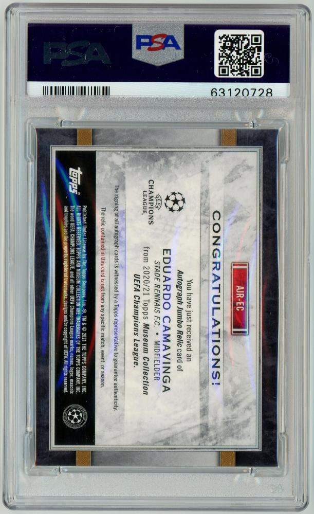 2020-21 Topps Museum Collection Eduardo Camavinga PSA 8 Meaningful Materials Relics Ruby trading card