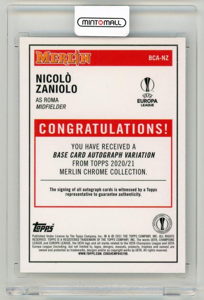 2020-21 Topps Merlin UEFA Champions League Nicolo Zaniolo AutographBCA-NZ AS Roma