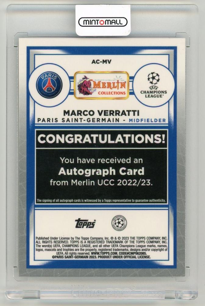 2022-23 Topps Merlin Chrome UEFA Club Competitions Marco Verratti AutographAC-MV Paris Saint-Germain