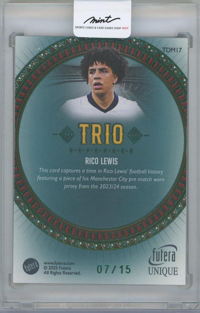 2025 FUTERA Unique World Football Edition 21 TRIO DEFENDERS Relics Emerald / RICO LEWIS(England) 07/15