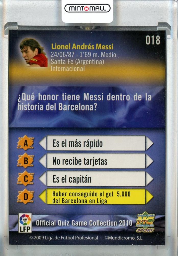2009-10 Mundicromo Official Quiz Game Collection La Liga Lionel Messi #18 Good