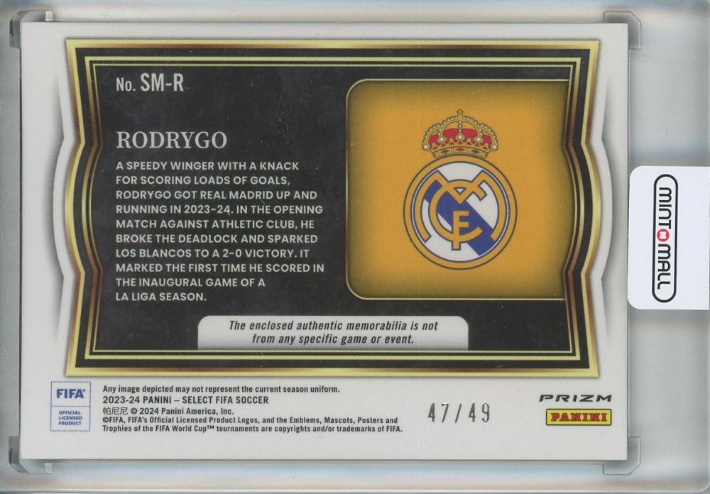 2023-24 Select FIFA Select Rodrygo Memorabilia Purple #2047/49 Real Madrid