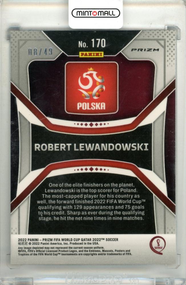 2022 Panini FIFA World Cup Qatar 2022 Robert Lewandowski #170 Base Purple Mojo Prizm Parallel 08/49 Poland