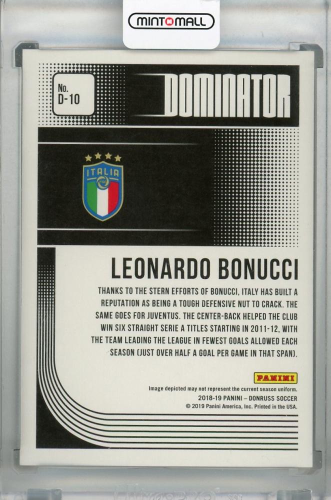 2018-19 Donruss Italy Leonardo Bonucci Dominator Blue parallel trading card numbered 09 of 10