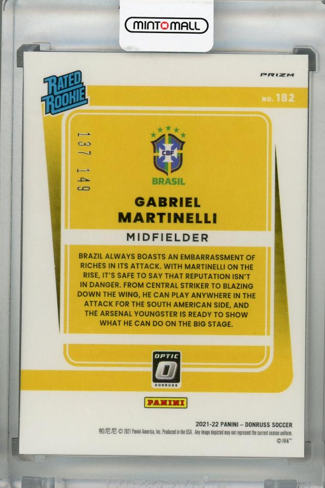 2021-22 Donruss Soccer Road to Qatar Brazil Gabriel Martinelli Base Optic Rated Rookie Red Parallel card 137 of 149