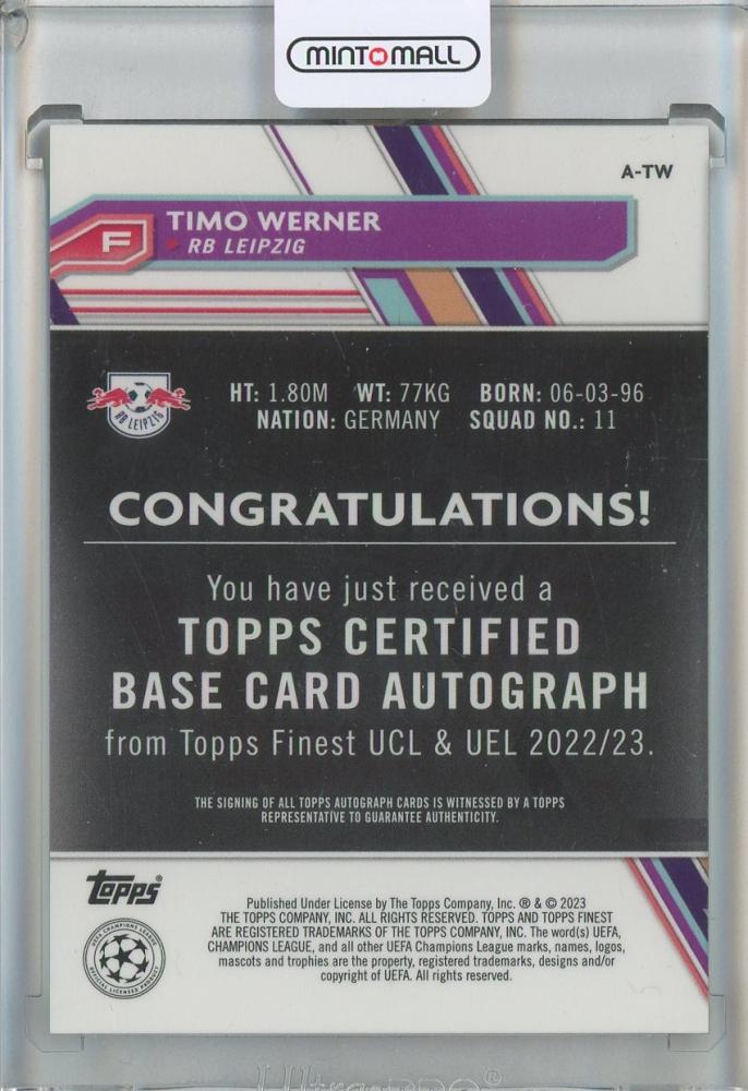 2022-23 Finest UEFA Club Competitions Timo Werner Autographs #ATW RB Leipzig