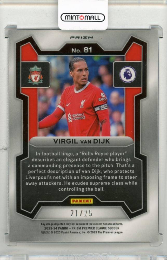 2023-24 PANINI Prizm English Premier League Virgil Van Dijk Prizms Purple Mojo #8121/25 Liverpool FC