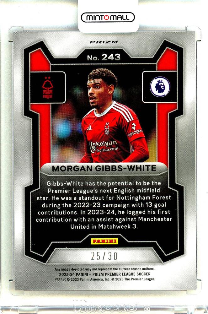 2023-24 PANINI Prizm English Premier League Morgan Gibbs-White Prizms Choice Red #24325/30 Nottingham Forest FC