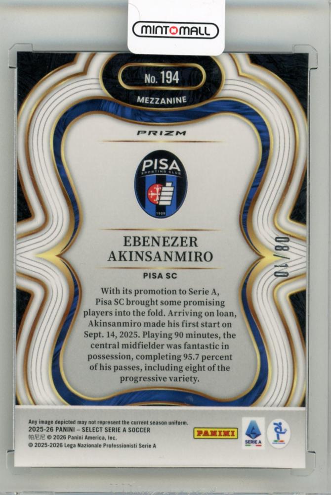 2025-26 PANINI Select Serie A Ebenezer Akinsanmiro Gold Wave #19408/10 Pisa SC