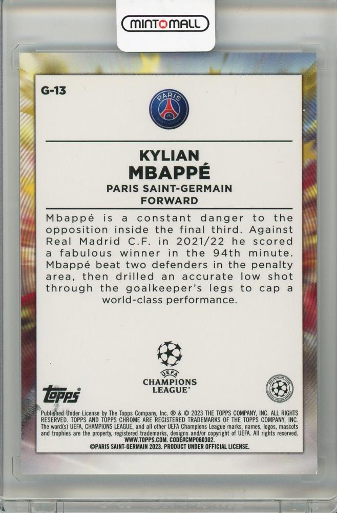2023 TOPPS UEFA CHAMPIONS LEAGUE Kylian Mbappe #G-13 Paris Saint-Germain