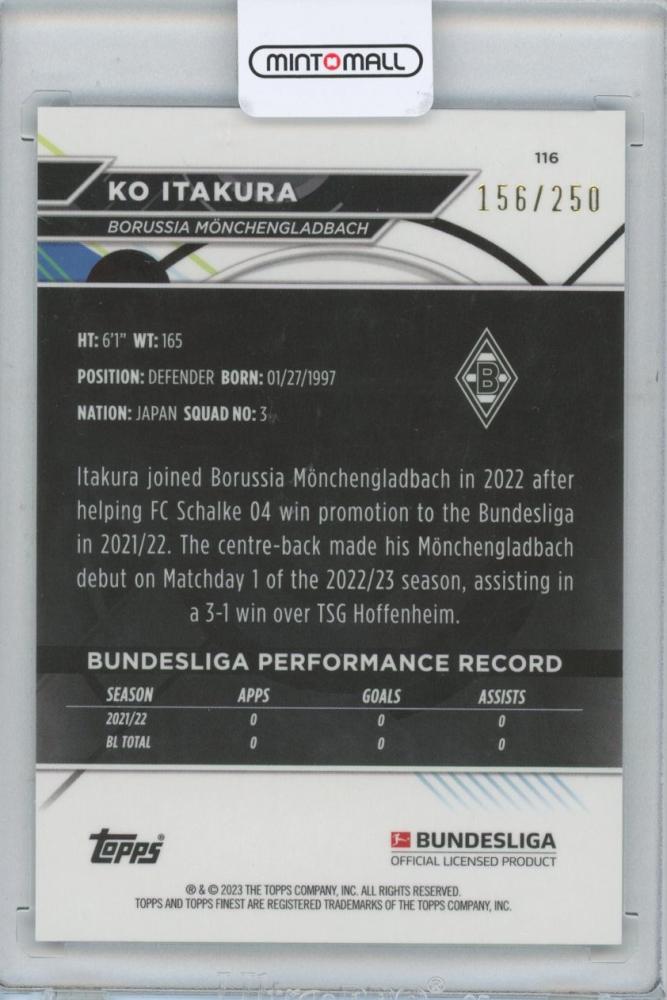 2022-23 TOPPS Finest Bundesliga Purple Refractors #116 Ko Itakura 156/250