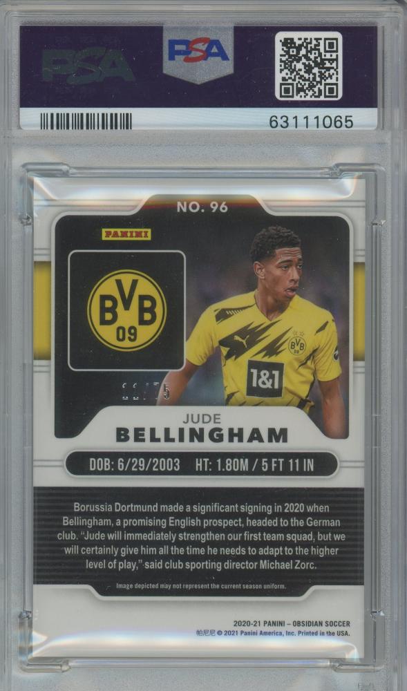 2020-21 Panini Obsidian Jude Bellingham Electric Etch Purple #9611/75PSA8 Borussia Dortmund
