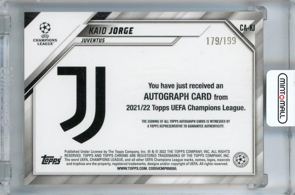 2021-22 Topps UEFA Champions League Kaio Jorge Autographs Aqua Refractors #CAKJ RC179/199 Juventus