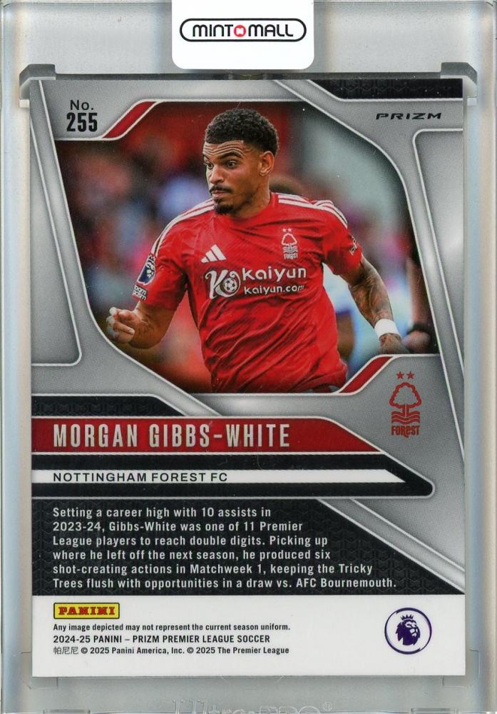 2024-25 Panini Prizm Premier League Soccer Morgan Gibbs-White Choice Tiger Stripe Prizms/#255 Nottingham Forest FC