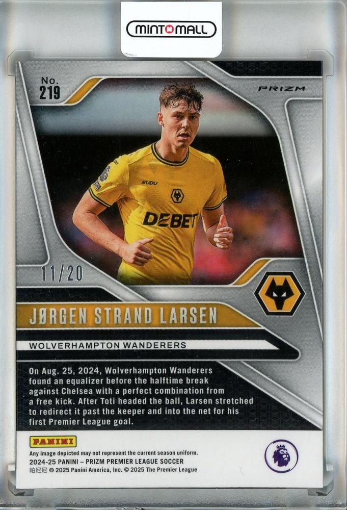 2024-25 Panini Prizm Premier League Soccer Jorgen Strand Larsen Choice Cherry Blossom Prizms/#21911/20 Wolverhampton Wanderers