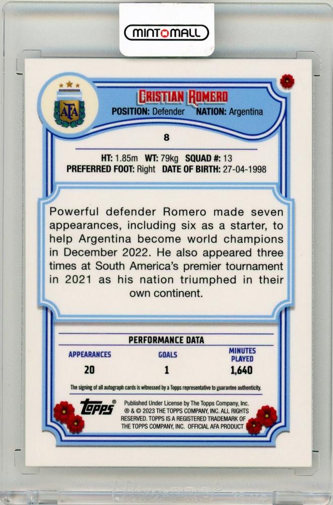 2023 Topps Argentina Fileteado Cristian Romero First Team Autograph#8