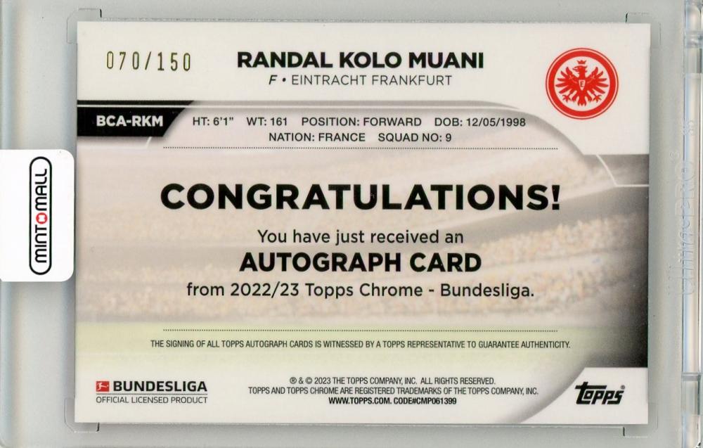 2022-23 Topps Chrome Bundesliga Randal Kolo Muani Autograph Magenta Refractors70/150 Eintracht Frankfurt