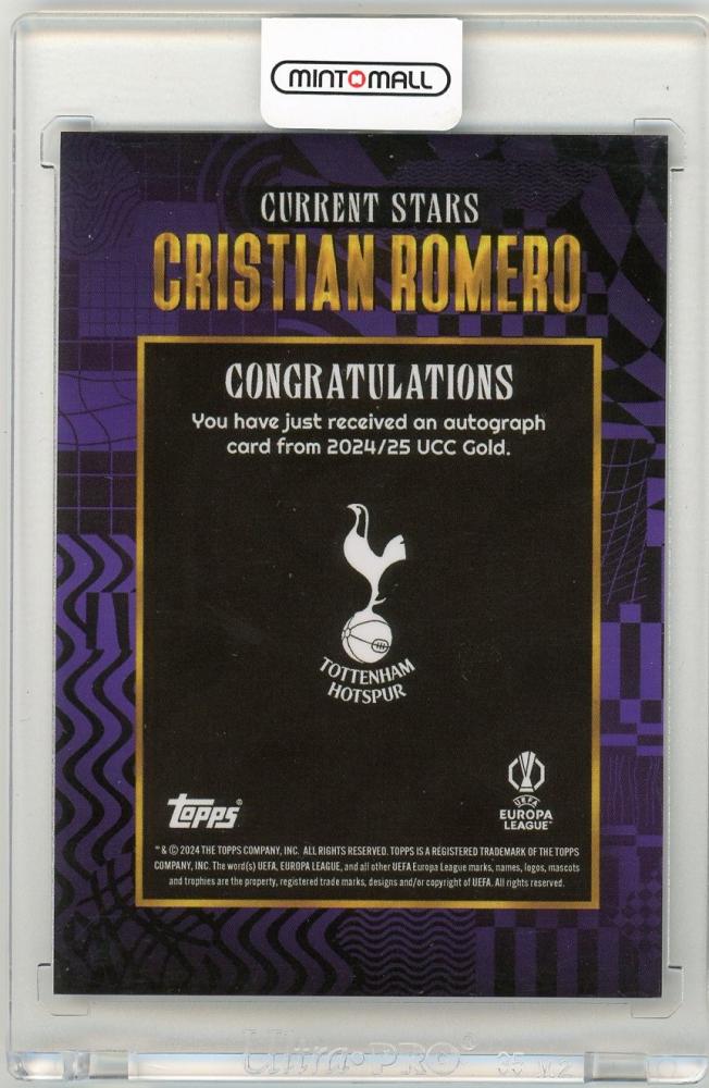 2024-25 Topps Gold X WalkerTKL UEFA Cristian Romero Autograph Purple Parallel3/25 Tottenham Hotspur
