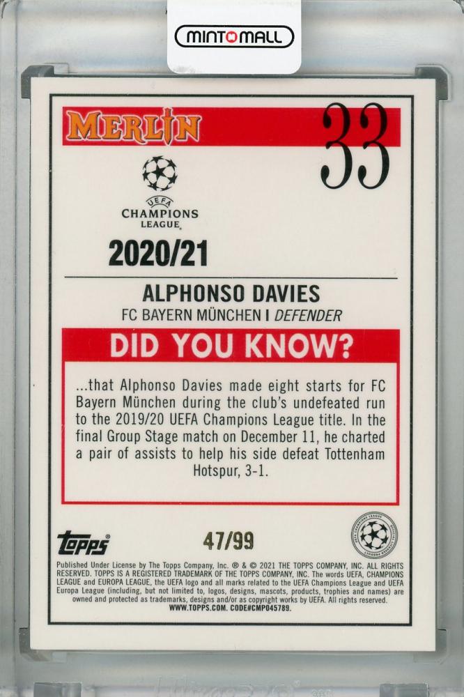 2020-21 Topps Merlin Chrome UEFA Champions League Alphonso Davies FC Bayern Munchen Base Green Mojo card