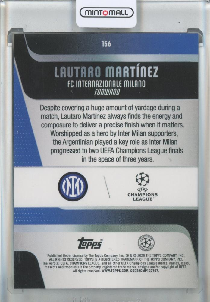 2025-26 Topps UEFA Club Competitions Lautaro Martinez Black Foil #1569/10 F.C. Internazionale Milano