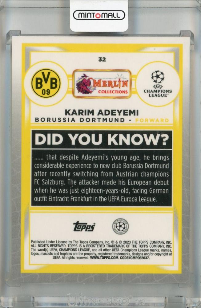 2022-23 Topps Merlin Chrome UEFA Club Competitions Karim Adeyemi Gold Atomic #32 ※Dirt Mark 38/50 Borussia Dortmund