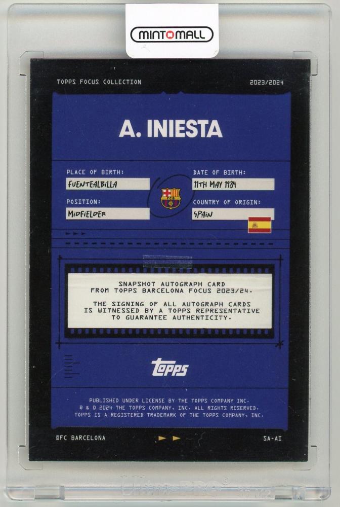 2023-24 Topps Focus FC Barcelona Andres Iniesta Snapshots Autographs Orange Rainbow Parallel5/25