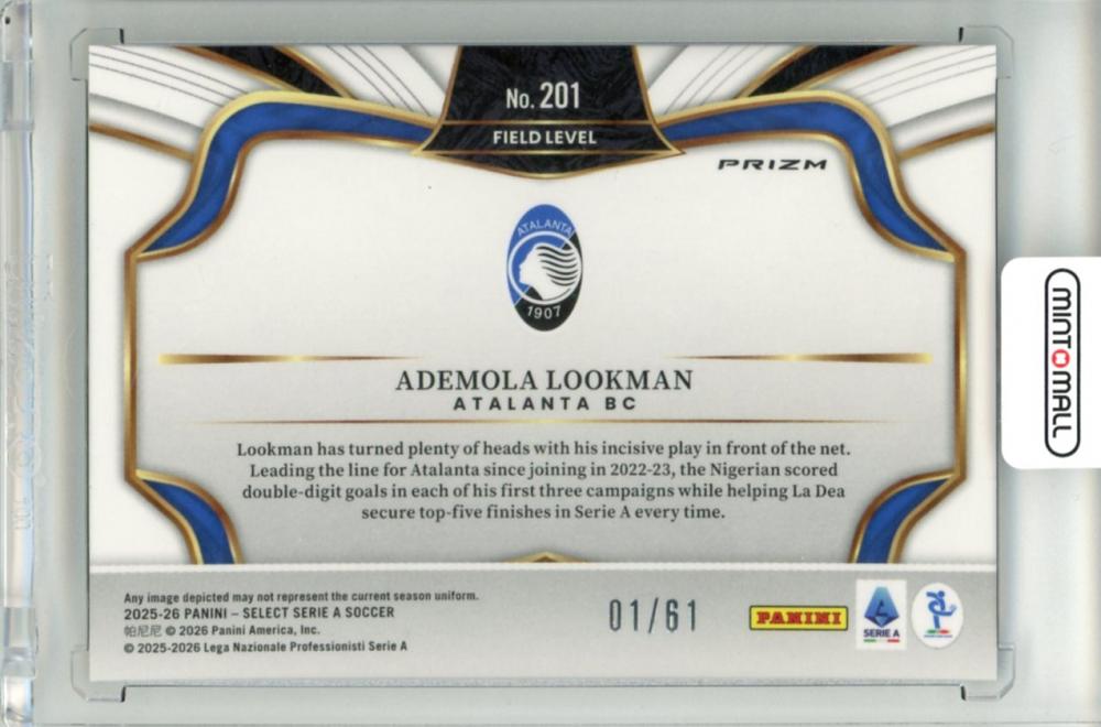 2025-26 Panini Select Serie A Ademola Lookman #201 Base – Field Level Panini Logo Parallel01/61 First Number