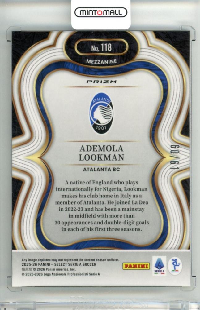 2025-26 Panini Select Serie A Ademola Lookman #118 Base – Mezzanine Panini Logo Parallel60/61