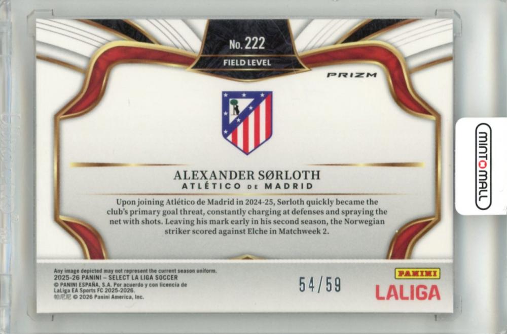 2025-26 Panini Select La Liga Alexander Sorloth #222 Base Field Level Red Wave Parallel 54/59