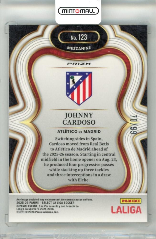 2025-26 Panini Select La Liga Johnny Cardoso #123 Base Mezzanine Bronze Checker Parallel70/99