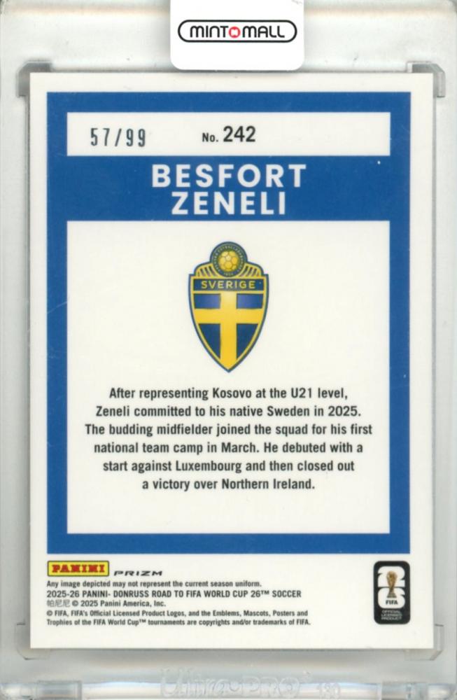 2025-26 Panini Donruss Road To FIFA World Cup 26 SOCCER Besfort Zeneli #242 Base – Optic Orange Parallel 57/99