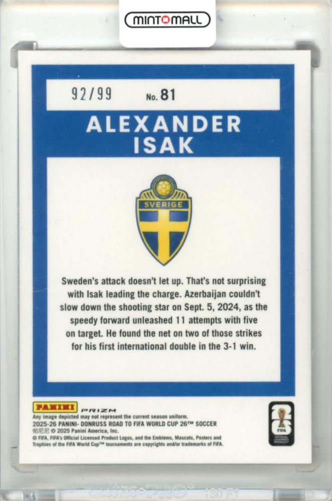 2025-26 Panini Donruss Road To FIFA World Cup 26 SOCCER Alexander Isak #81 Base – Optic Orange Parallel 92/99