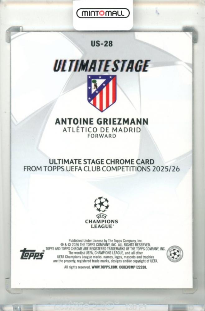 2025-26 Topps Chrome Uefa Club Competition Antoine Griezmann #US-28 Ultimate Stage Chrome Gold Parallel07/50