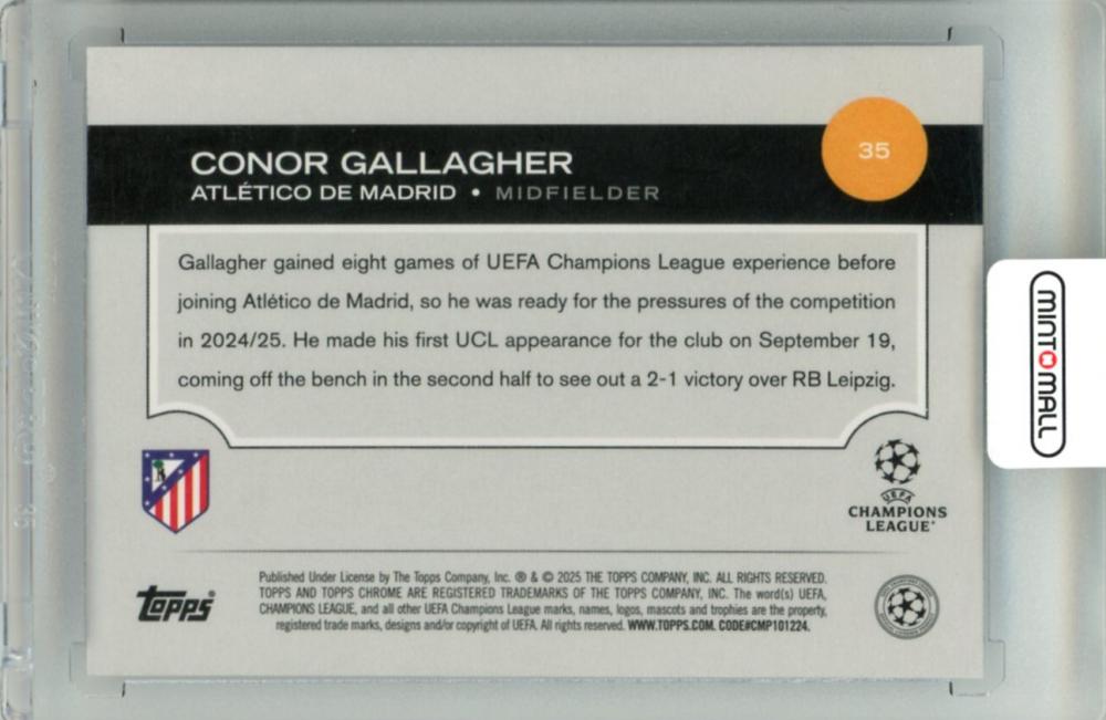 2024-25 Topps Chrome Uefa Club Competition Conor Gallagher #35 Base Blue Lava Refractor Parallel065/150