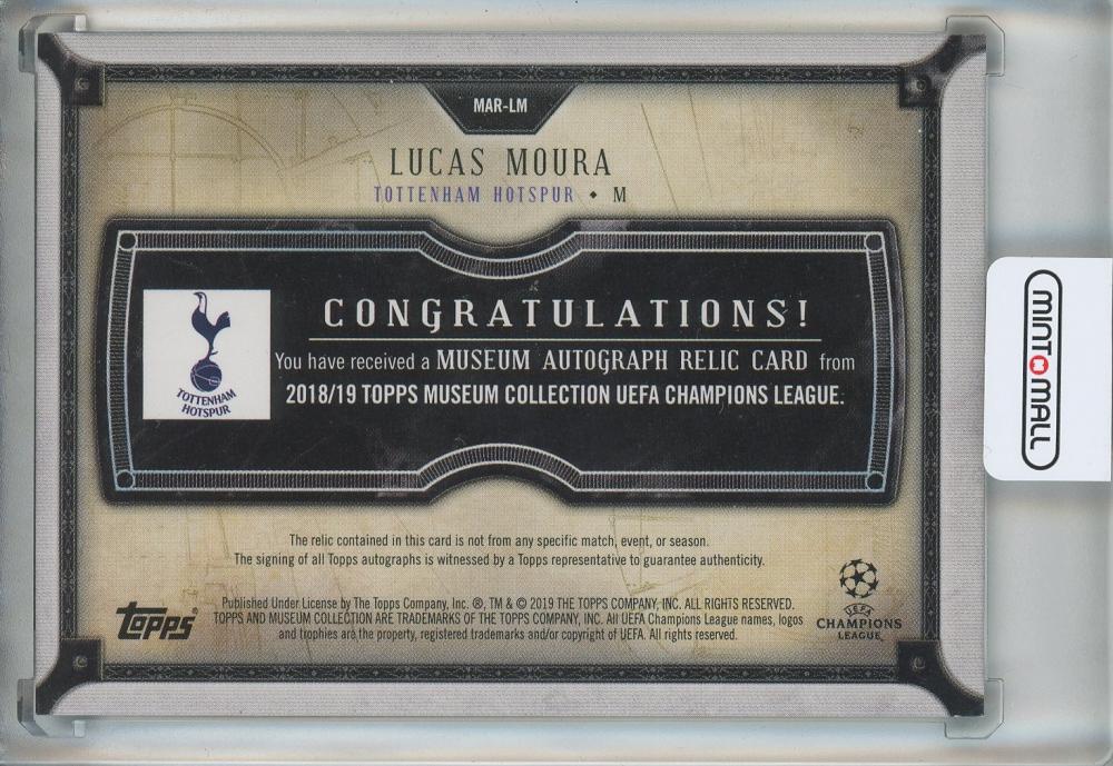 2018-19 Topps Museum Collection UEFA Champions League Lucas Moura Autograph Relics #MARLM96/99 Tottenham Hotspur