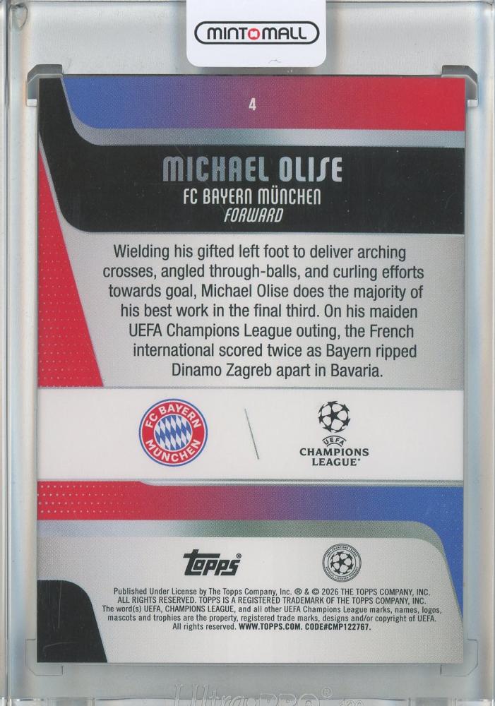 2025-26 Topps UEFA Competitions Japan Edition Soccer Michael Olise #4 Blue Refractors 60/150 FC Bayern Munchen