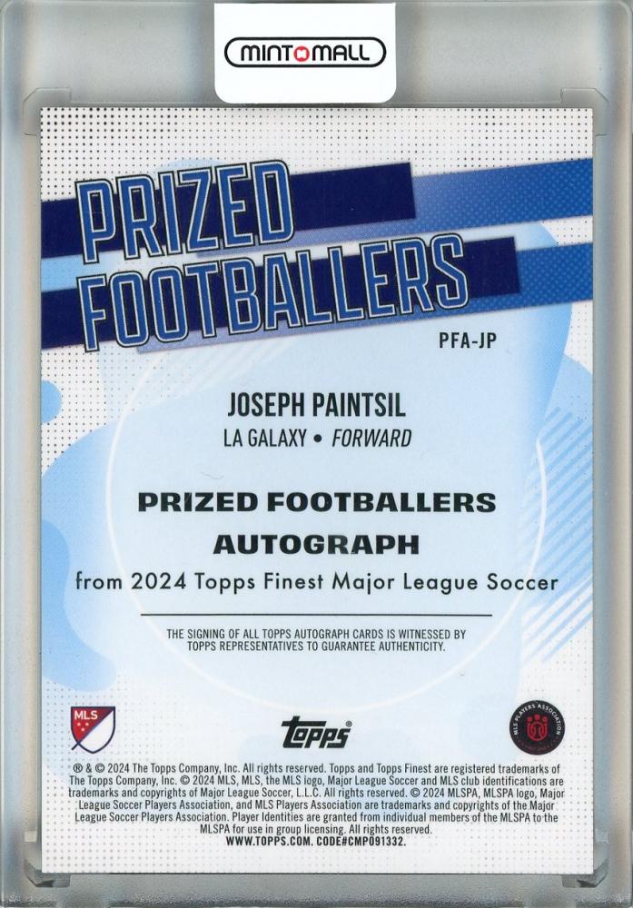 2024 Topps Finest MLS Joseph Paintsil Prized Footballers Autographs Orange Refractors #PFAJP Damaged LA Galaxy